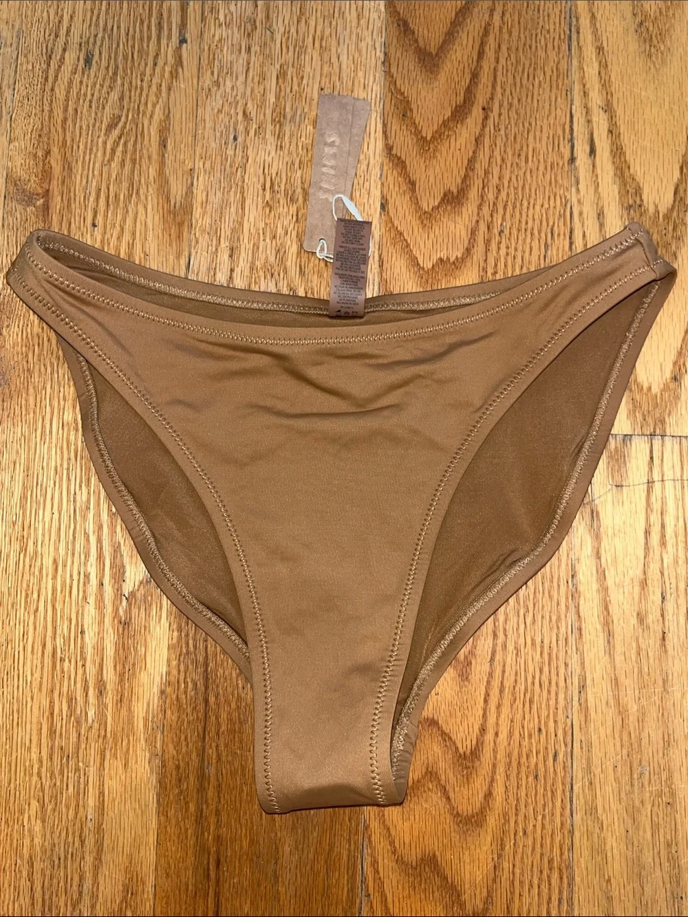 SKIMS Signature Recycled Medium Coverage Swim Bottom in Almond